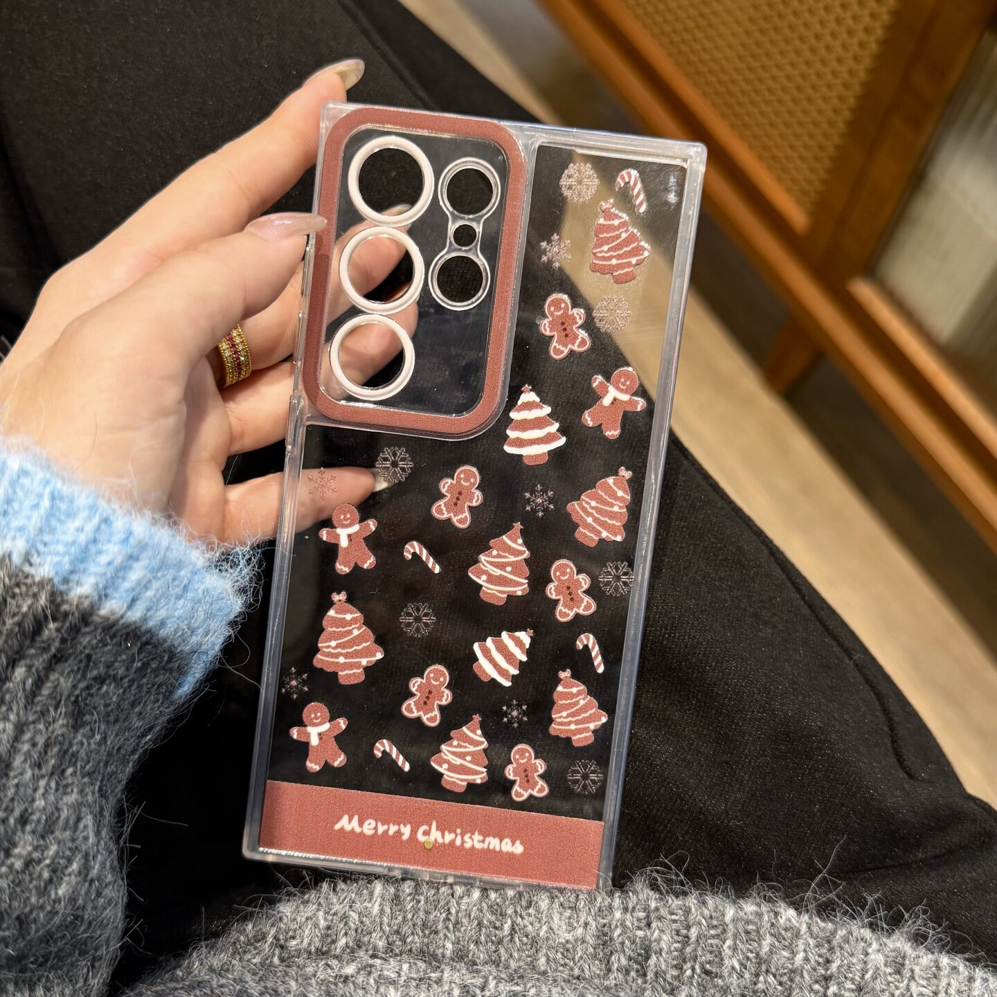 D来电闪可爱卡通圣诞树姜饼人发光手机壳三星s25ultra手机壳高级感女超好看手机壳24ultra全包防摔透明保护套