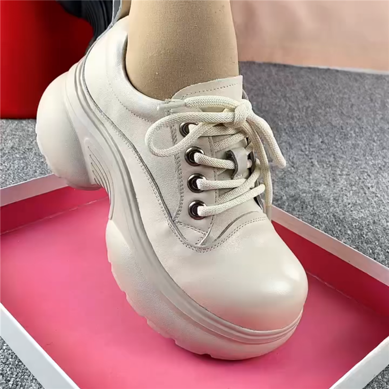 皮鞋女真皮圆头粗跟深口系带单鞋女复古休闲鞋百搭软皮软底妈妈鞋
