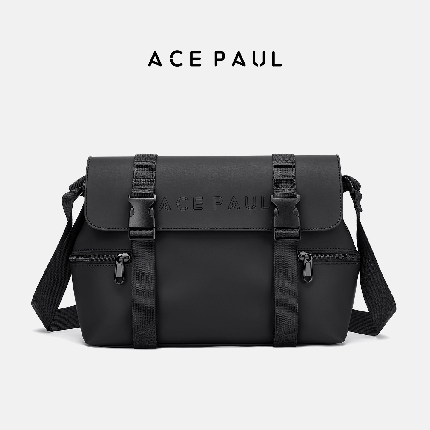 Ace Paul轻奢百搭单肩包休闲风男士单肩包黑色软面通勤斜挎包潮流