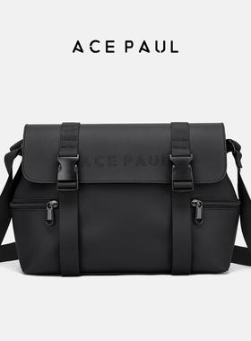 Ace Paul轻奢百搭单肩包休闲风男士单肩包黑色软面通勤斜挎包潮流