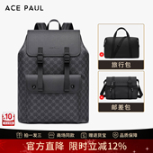 Ace Paul皮质双肩背包男士 大容量17英寸电脑包户外防水旅行通勤包