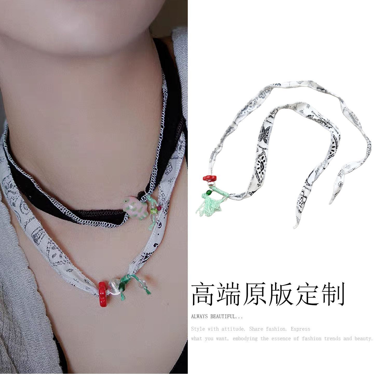 新中式国潮风棉麻布艺设计项链