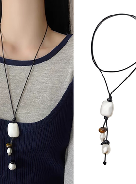 欧美新款不规则绳结磨砂黑绳项链