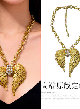欧美新款金色天使之翼水钻锁骨链
