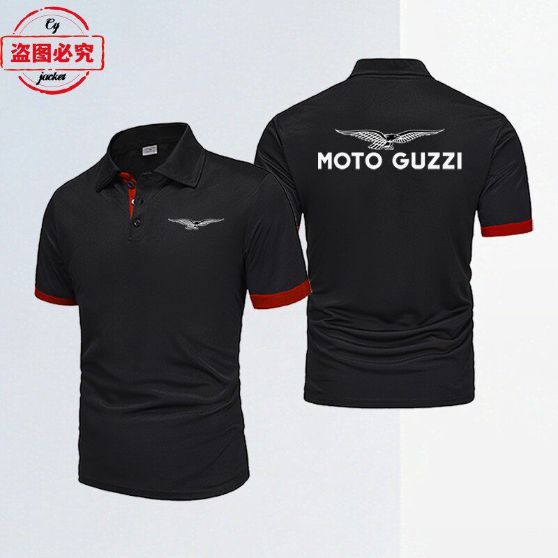 男士短袖运动t恤翻领Polo衫Moto Guzzi摩托车车标印花团队骑行服