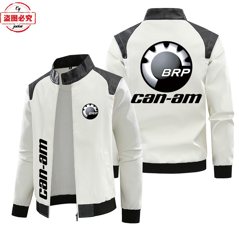 撞色皮夹克CAN-AM摩托车LOGO复古水洗pu皮衣防风秋冬款骑行服夹克