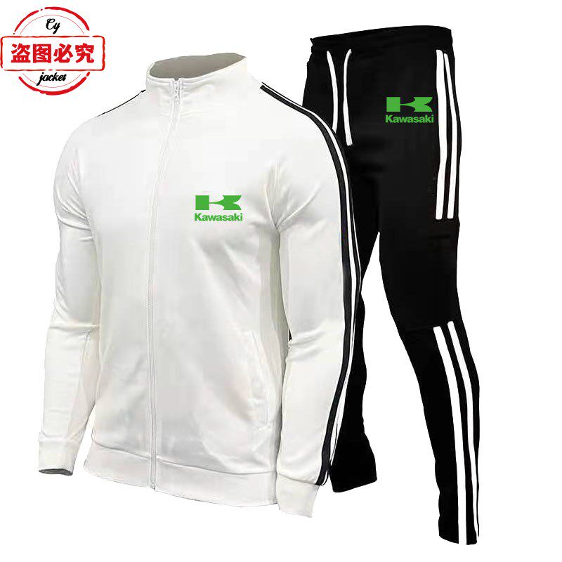 川崎摩托车logo印花机车赛车服休闲运动服男士春秋套装团体工作服