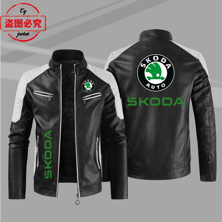 WRC拉力赛斯柯达赛车车标pu皮衣防风秋冬款春秋男士skoda车标夹克