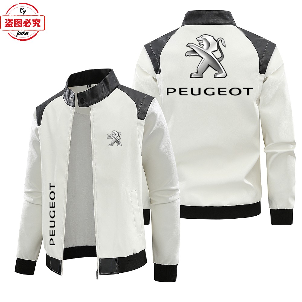 标致汽车车标撞色皮夹克pu皮衣防风春秋款男士夹克peugeot工作服