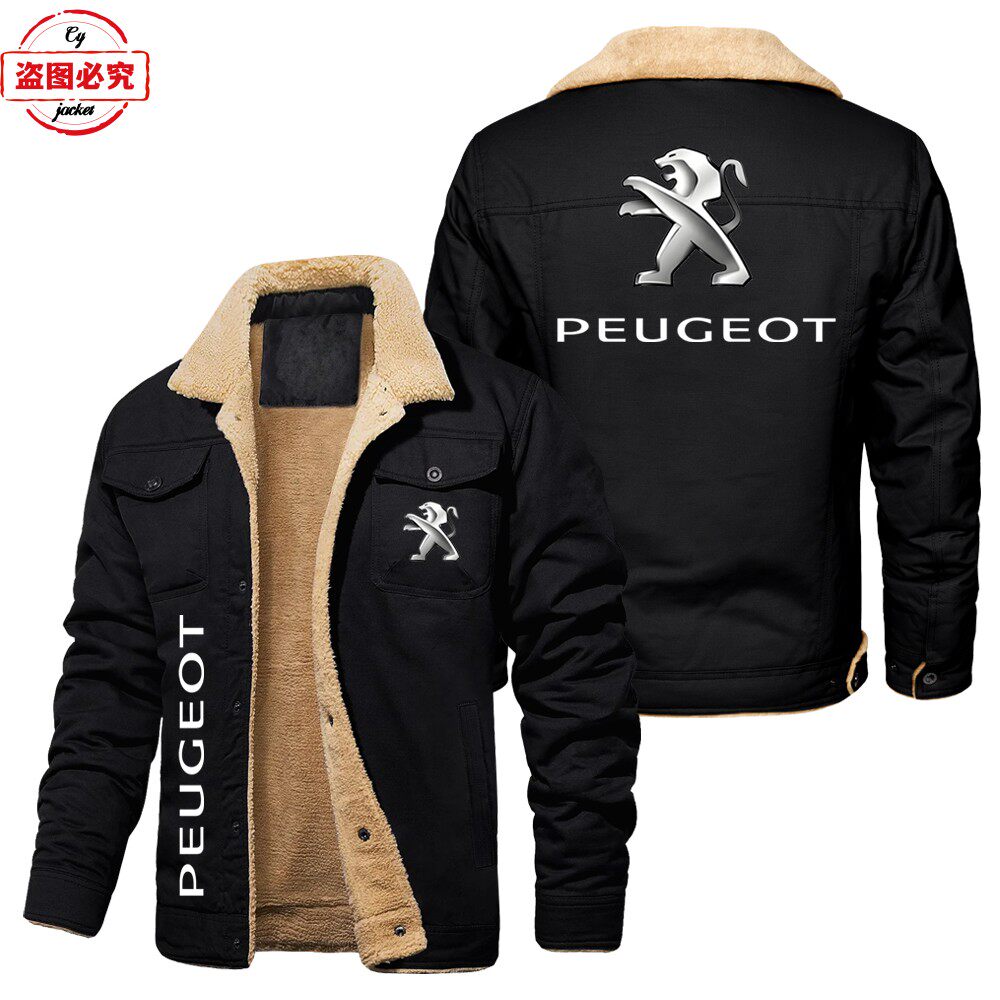标致汽车车标印花加绒秋冬保暖立领夹克peugeot工作服团队服