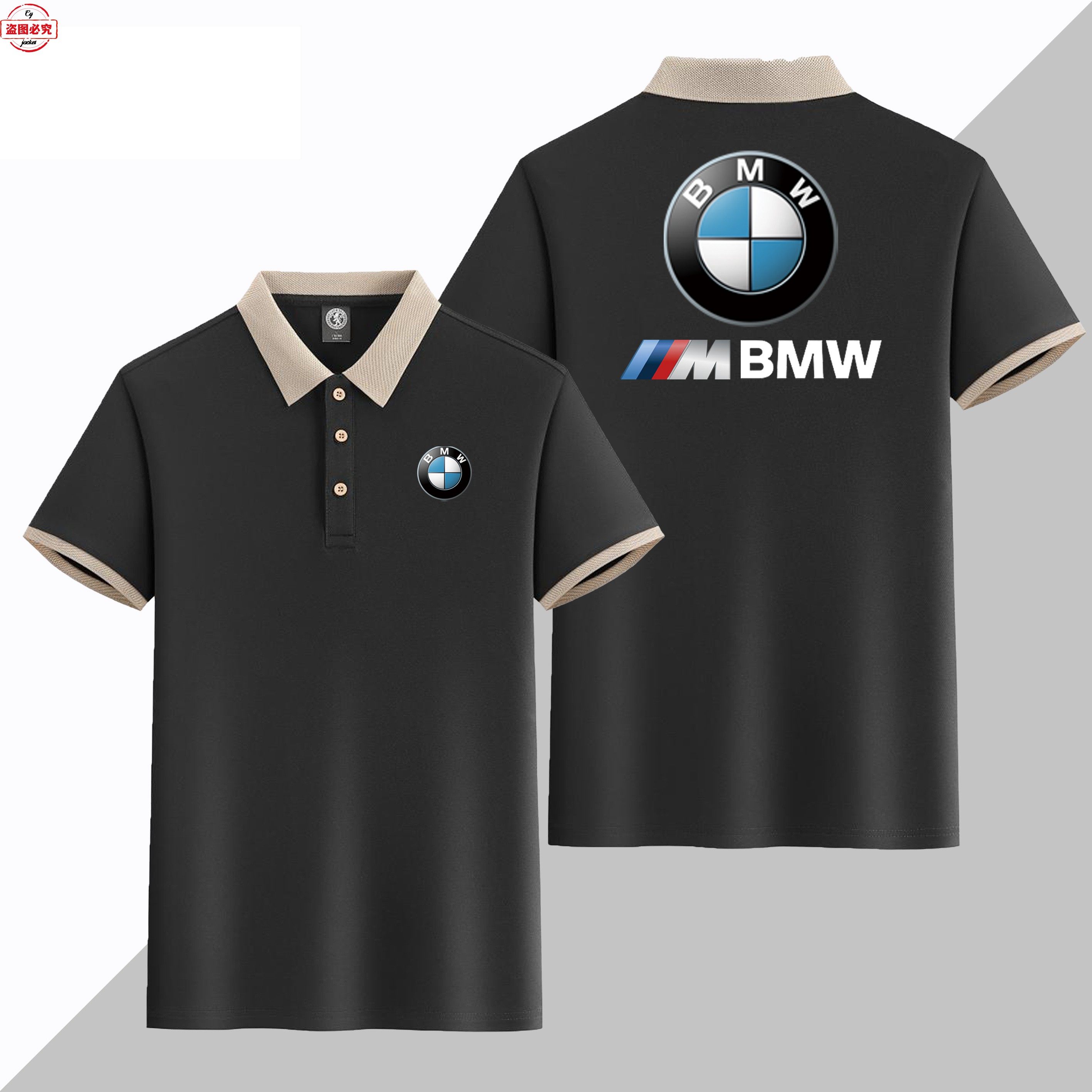 宝马机车logo印花骑行服男短袖运动t恤翻领BMW M-Power标志Polo衫