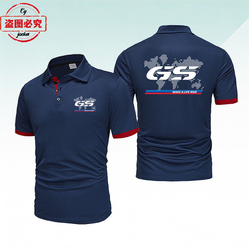 宝马机车GS车标印花骑行服男士商务短袖运动t恤翻领Polo衫赛车服