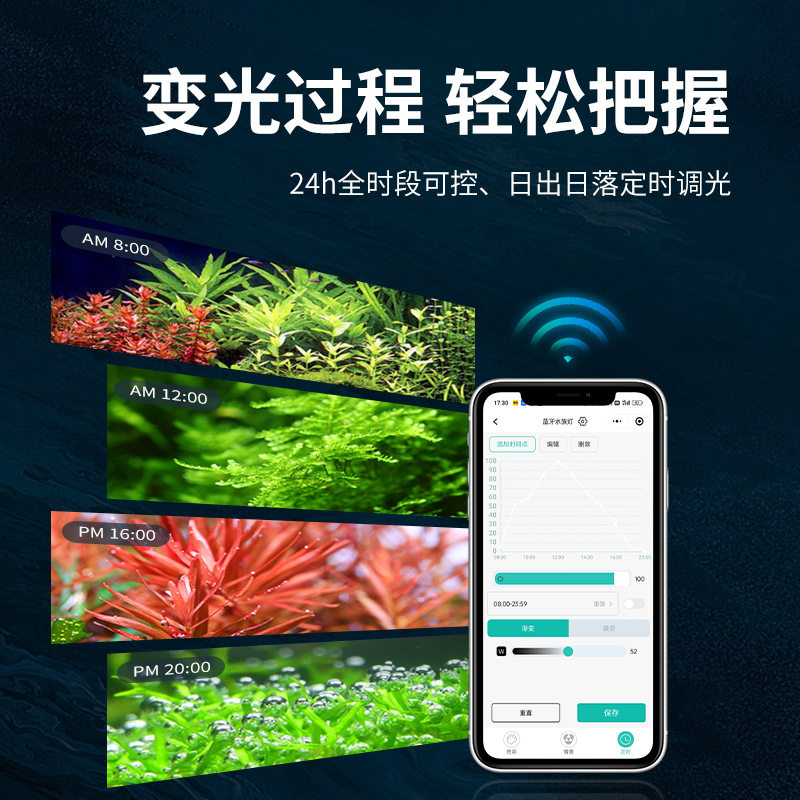 鱼缸水草灯LED全光谱溪流原生草缸手机智能控制专业爆藻出苔筒灯