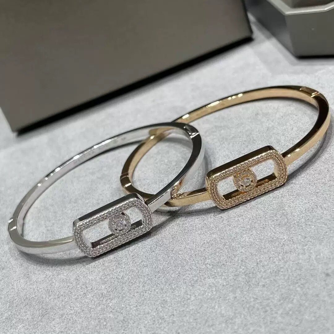 欧美风梅家可滑动闪钻手镯个性轻奢风满锆石几何手环首饰饰品礼物