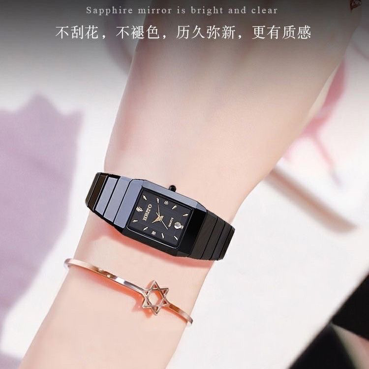 高端正品女士手表男表2025新款时尚防水进口石英情侣表陶瓷长方形