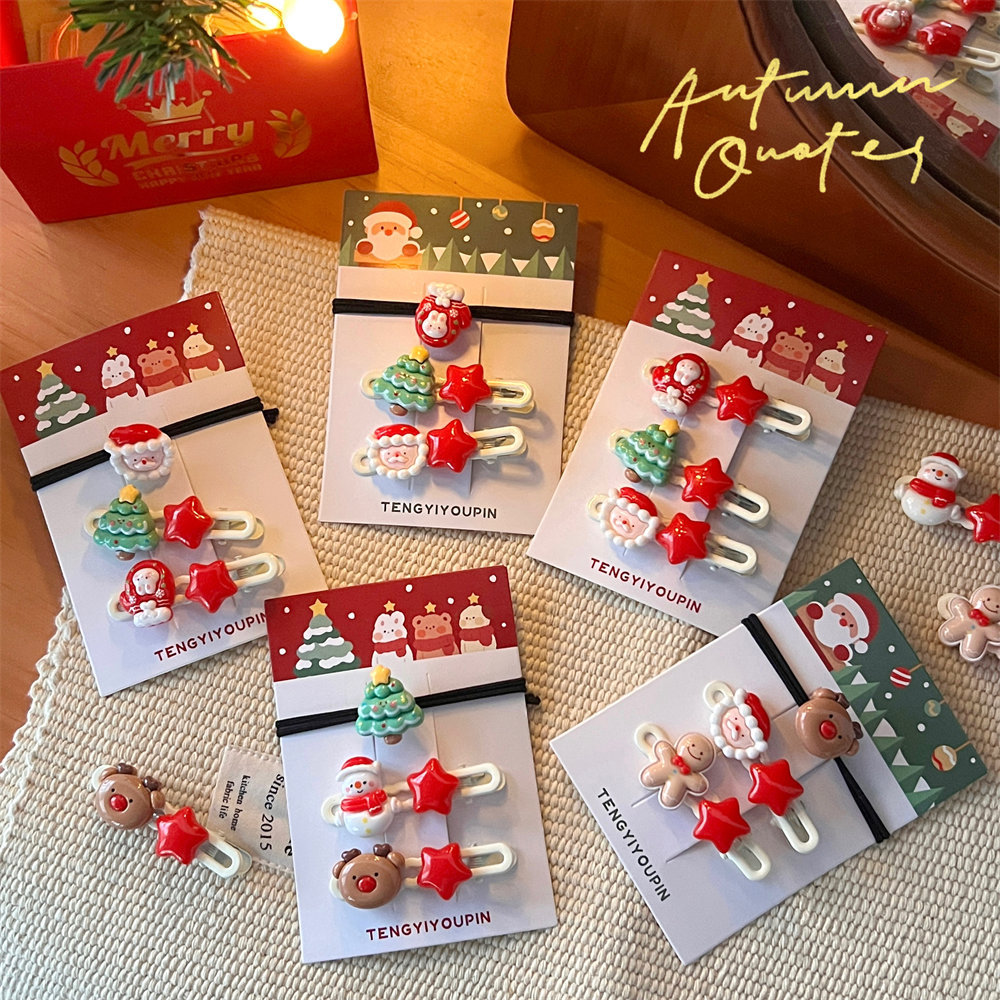 义乌小商品圣诞节发饰组合装甜美少女碎发夹边夹卡通发夹学生可爱