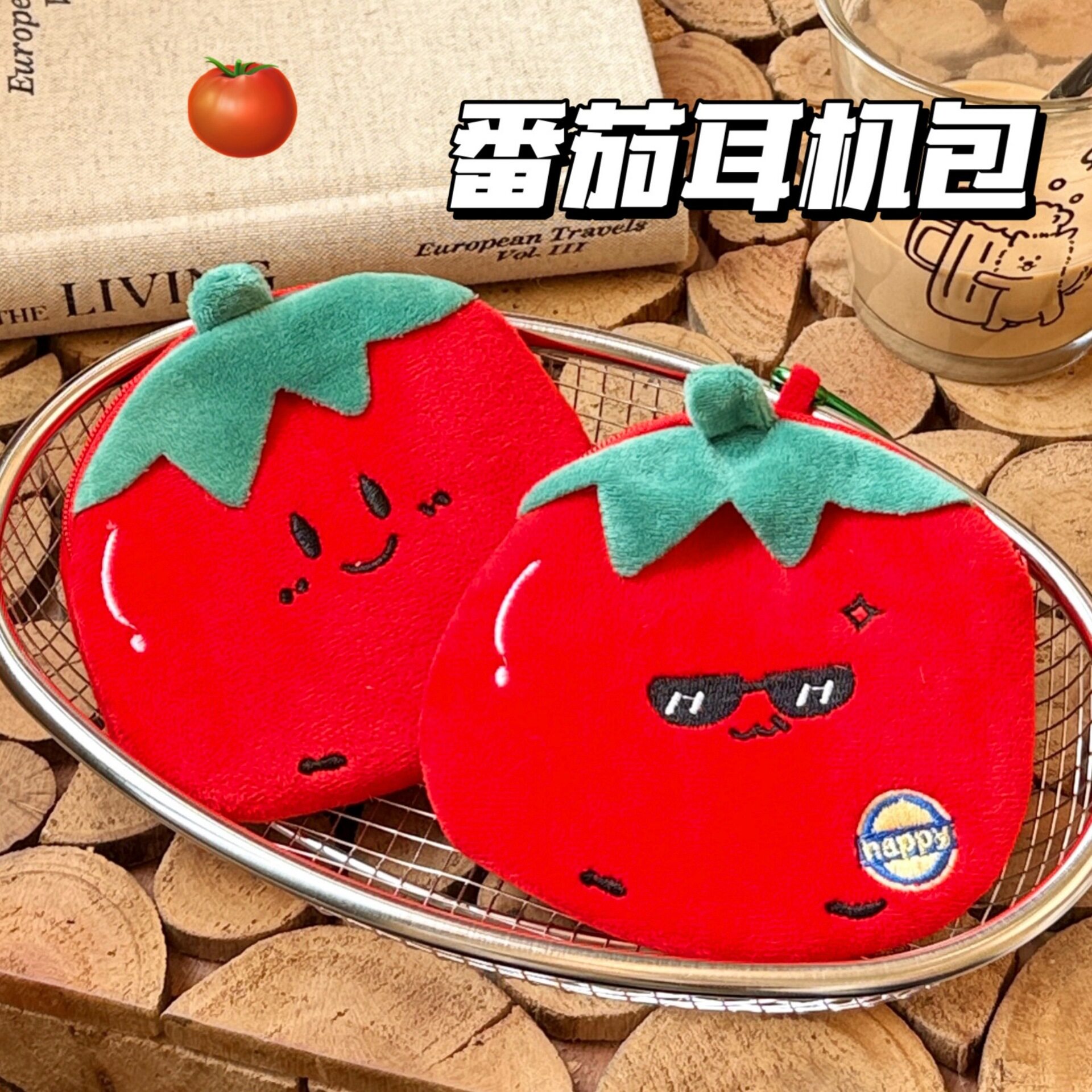 跨境可爱番茄零钱包硬币收纳包蔬菜钱包儿童毛绒包包钥匙扣挂件耳
