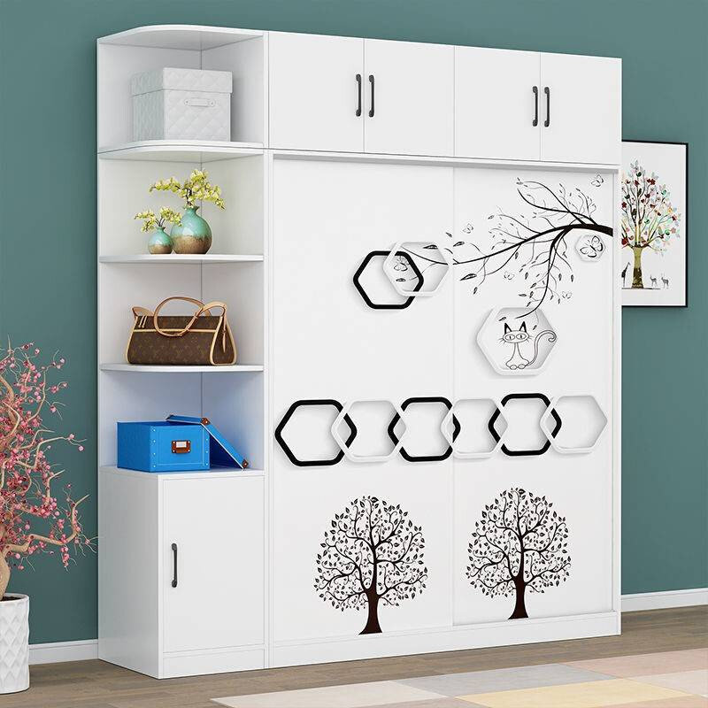 新款实木衣柜推拉门现代简约经济型衣柜卧室卡通柜子烤漆滑门移门