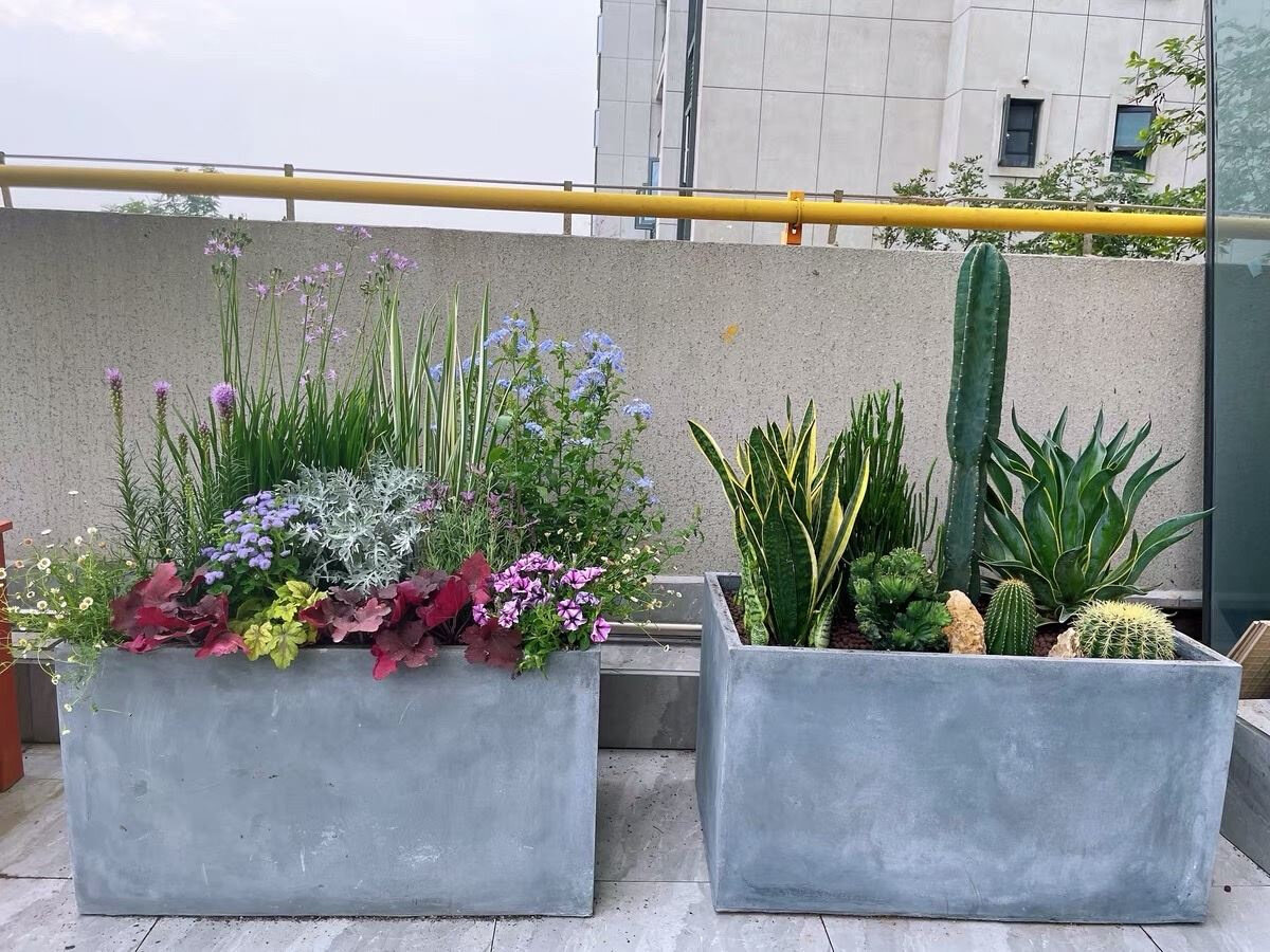大号长方形水泥花盆镁泥花箱北欧长条马槽盆庭院酒店户外种植箱黑
