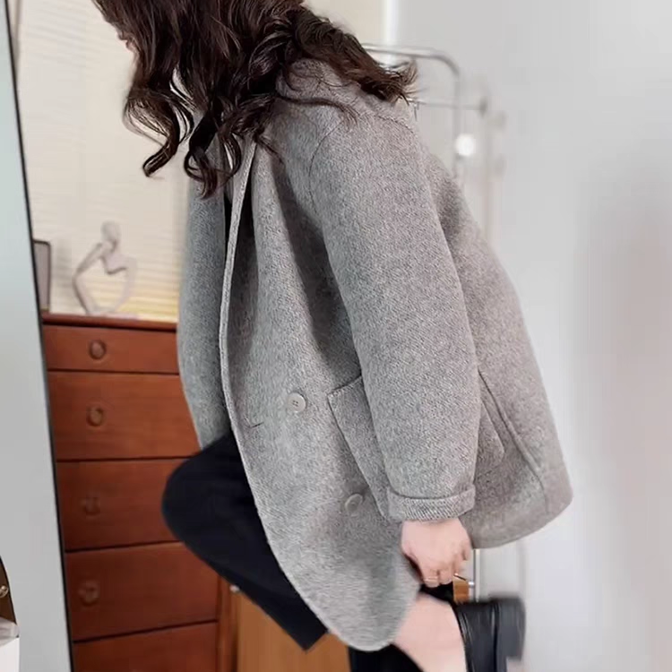 双面羊绒大衣女2025年秋冬新款小个子高级感韩系羊毛西装呢外套