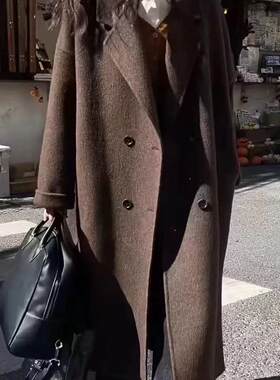 摩卡棕双面羊绒大衣中长款