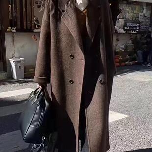 摩卡棕双面羊绒大衣女中长款2025冬新款韩系宽松美拉德羊毛呢外套