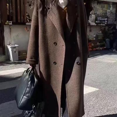 摩卡棕双面羊绒大衣中长款
