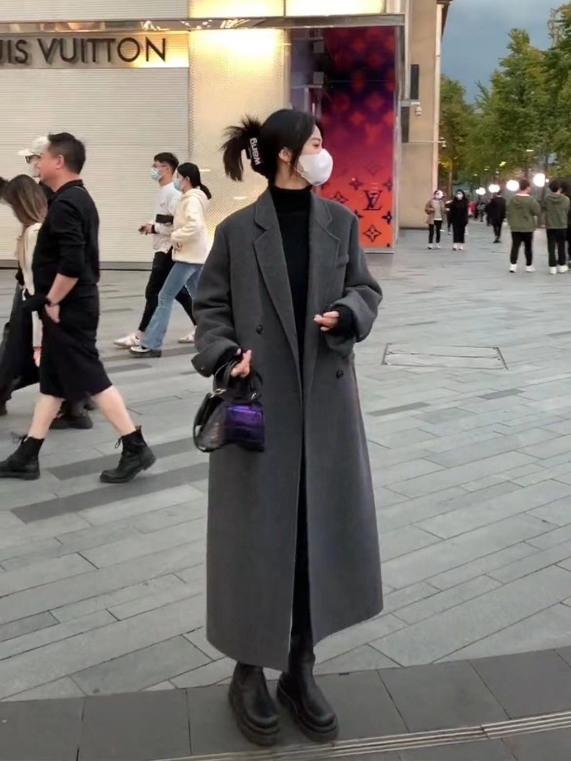 双面羊绒大衣2023年新款女冬季中长款高端双排扣宽松廓形毛呢外套