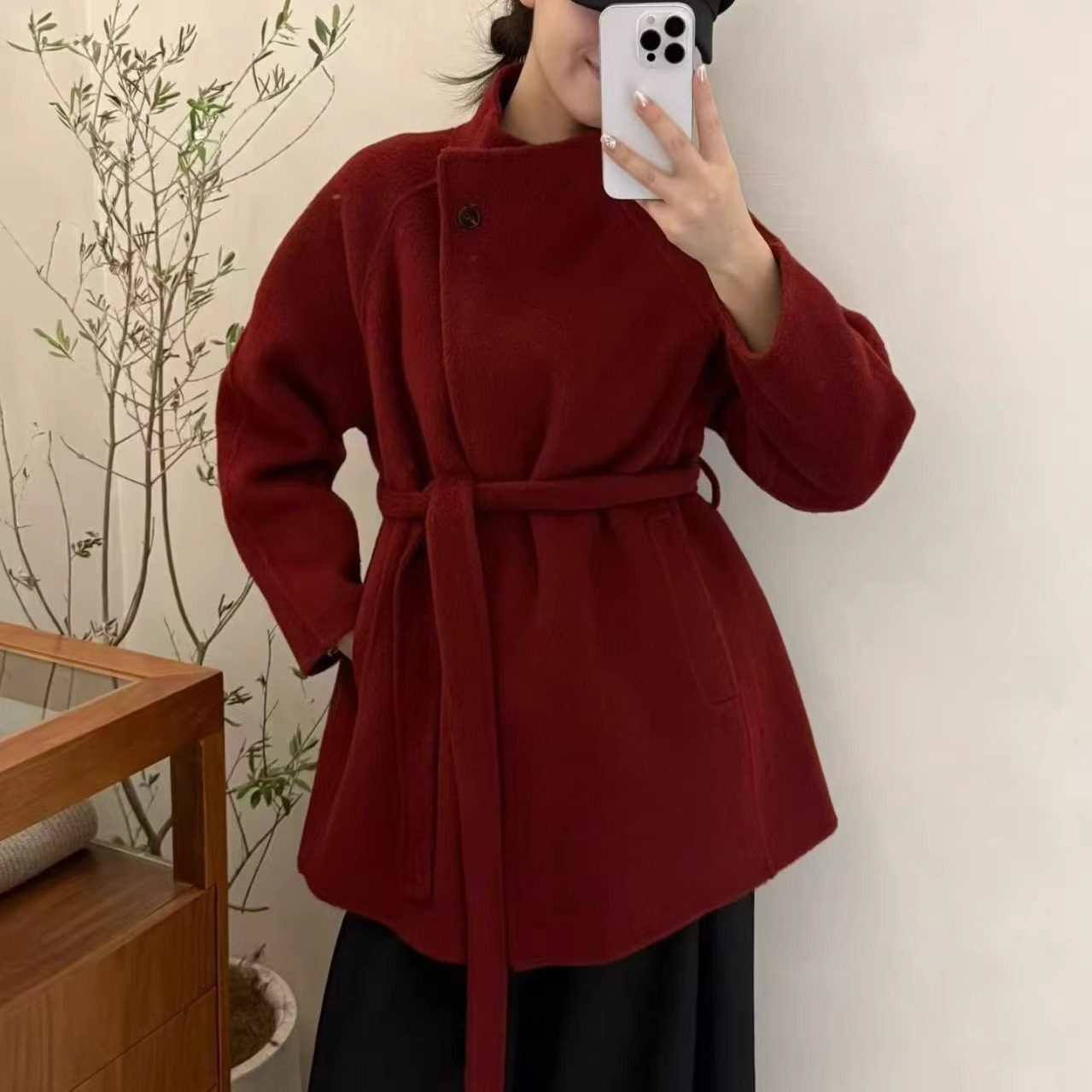 红色新年战袍立领双面羊绒大衣女中长款2025秋冬新款系带毛呢外套,女装/女士精品,毛呢外套,淘宝优惠券,粉丝福利购,淘宝优惠卷