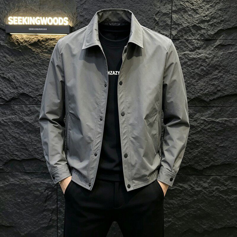 SEEKINGWOODS高端男士春秋新款刺绣翻领衬衫外套宽松休闲工装夹克