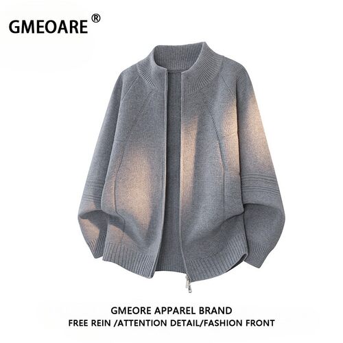 GMEOARE重磅立领针织开衫男士春秋季宽松慵懒风cleanfit毛衣外套