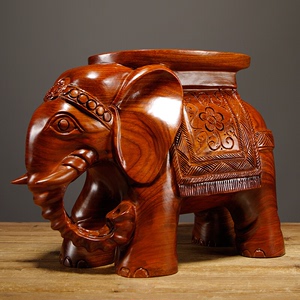 花梨木雕刻大象换鞋凳实木质大象凳子工艺品摆件红木家居客厅装饰