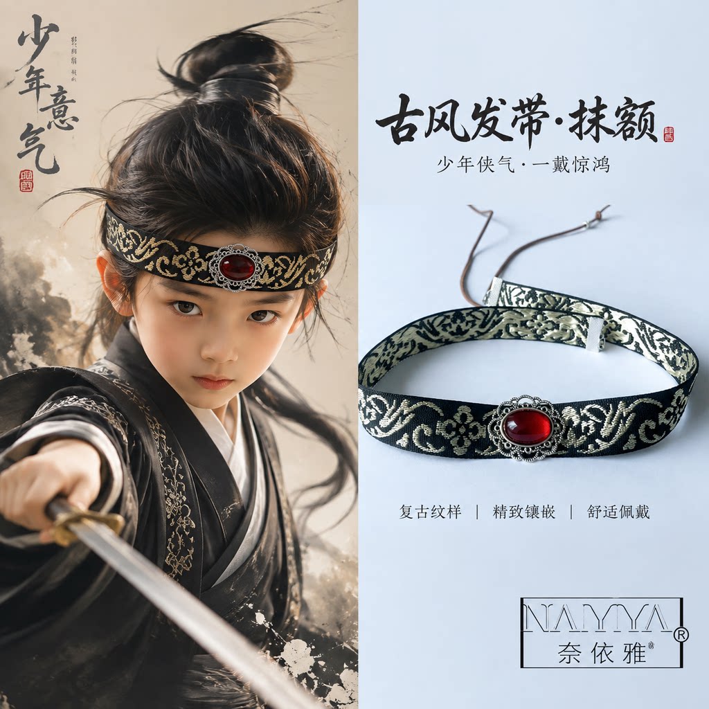 儿童古装头饰公子抹额发带额头绑图片