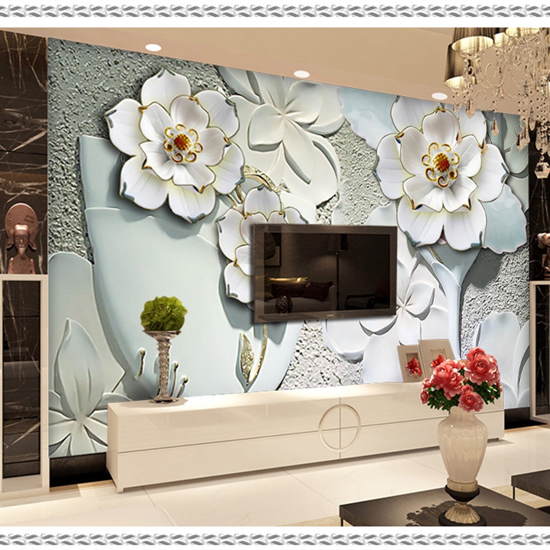 2023新款欧式客厅5d立体壁画沙发电视墙壁纸卧室轻奢背景墙纸花朵