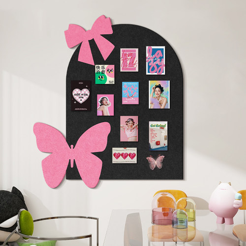 创意相簿墙背景墙情侣照片墙ins风蝴蝶结毛毡板软木板氛围感拍立