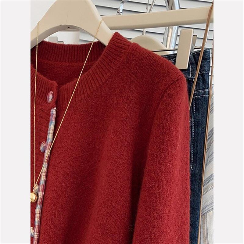 2025秋冬假两件韩系圆领拼接小个子加厚毛衣女秋冬季新款针织外套
