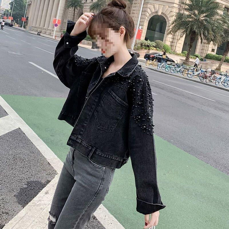 黑色牛仔外套女春秋百搭短款大码小个子夹克女装秋款秋装牛仔上衣