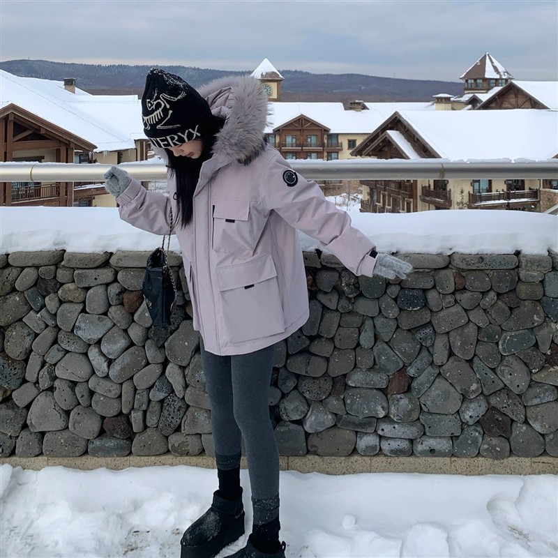 90白鸭绒羽绒服女中长款2025冬季新款工装宽松加厚大毛领外套