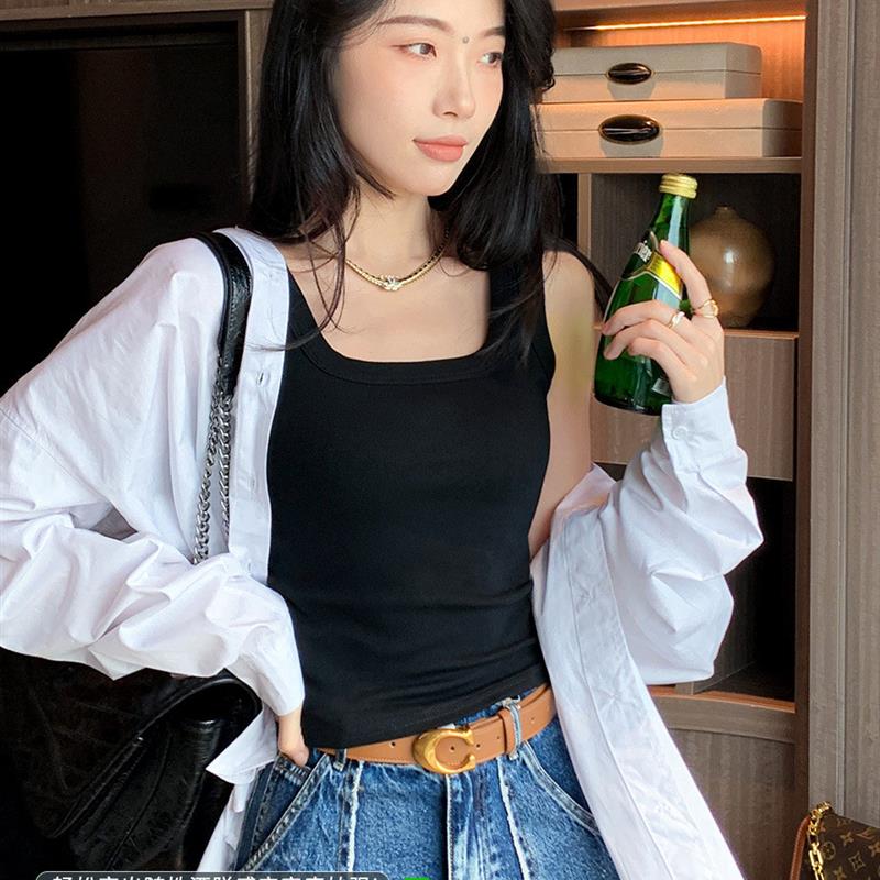 加工定制方领吊带背心女夏2025新款内搭外穿无袖大码修身打底上衣