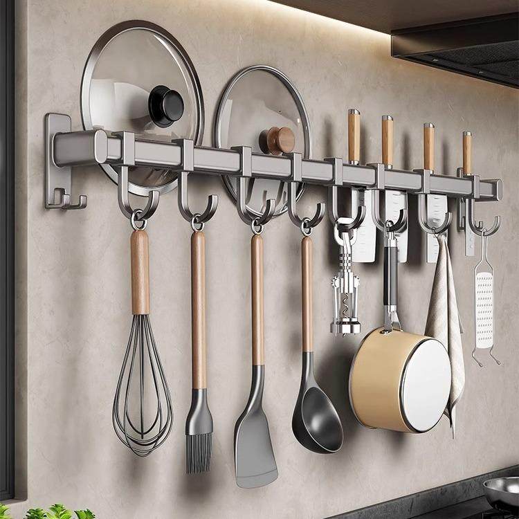 厨房挂钩免打孔挂杆厨房置物架锅铲勺子挂架不锈钢排钩壁挂式收纳,厨房/烹饪用具,抹布架/厨房清洁收纳架,淘宝优惠券,粉丝福利购,淘宝优惠卷