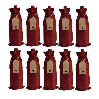 红酒瓶袋 10pcs麻布红酒袋套装+吊牌 红酒包装袋 麻布束口袋现货