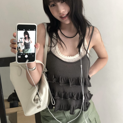 EEL BLESSED-氛围感层叠荷叶边针织吊带背心（含37棉料）TM616311