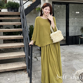 温柔风仿麻丝松紧腰百褶大摆半身裙97055 boff 春上新法式