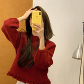 oom K1710 显白木耳边边设计温柔风绵羊毛保暖毛衣 含9.9绵羊毛