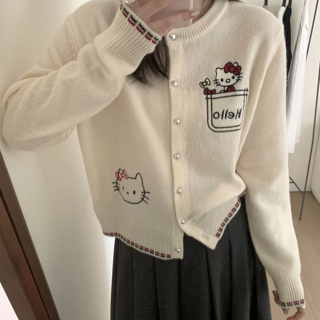 MORROW韩系精致可爱hellokitty卡通针织开衫(含100羊毛)XY5172