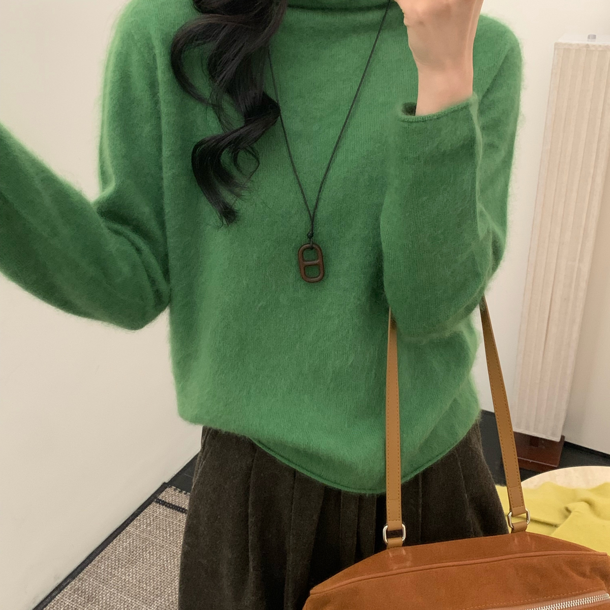 77-堆领羊毛羊绒拉毛保暖毛衣针织衫打底衫（含96.5绵羊毛）W6003