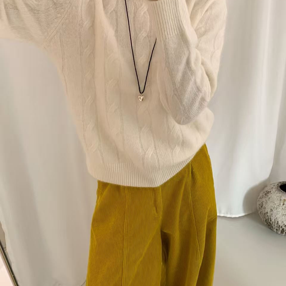 枝里YUNZHILI-宽松显瘦麻花针织衫保暖毛衣（含20.4绵羊毛）97028