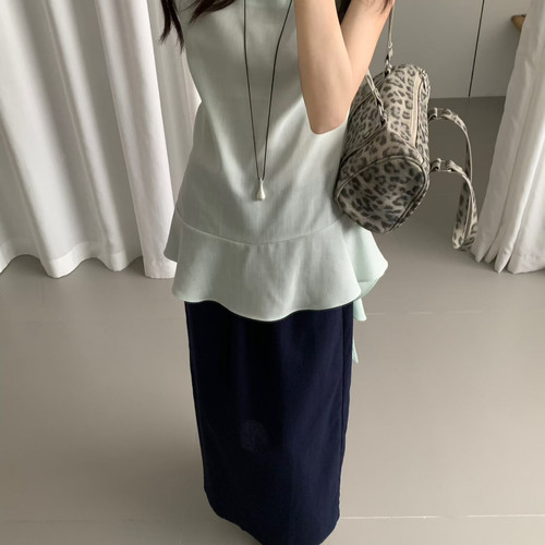 SEVEN-新韩标韩系夏日清新侧边不规则荷叶边小衫(不含项链)22367