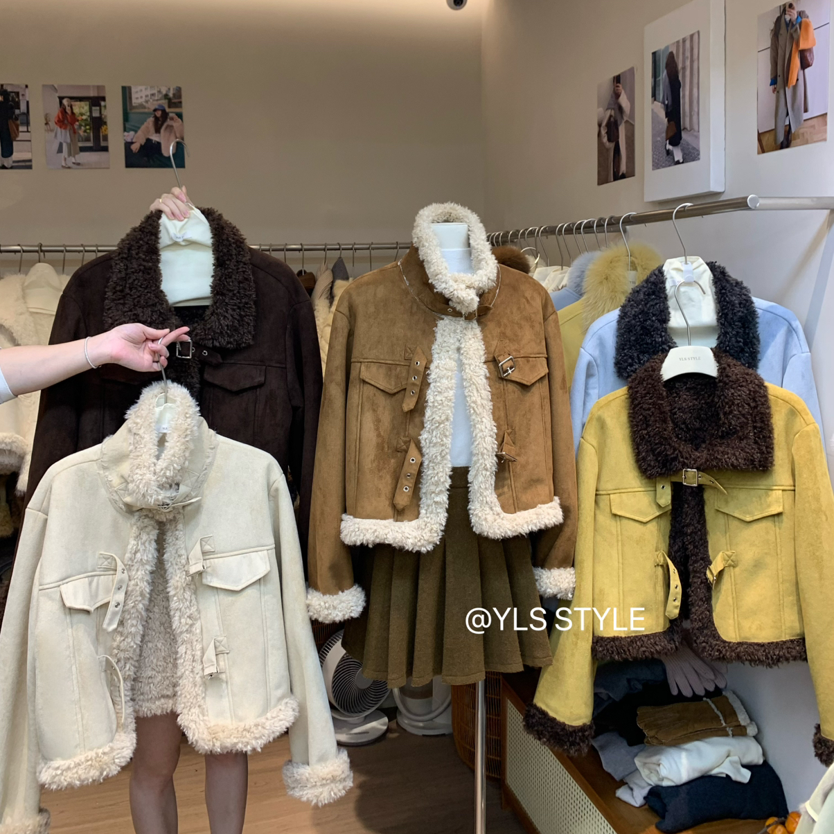 YLS-冬上新韩系简约加绒宽松时尚短外套25W631