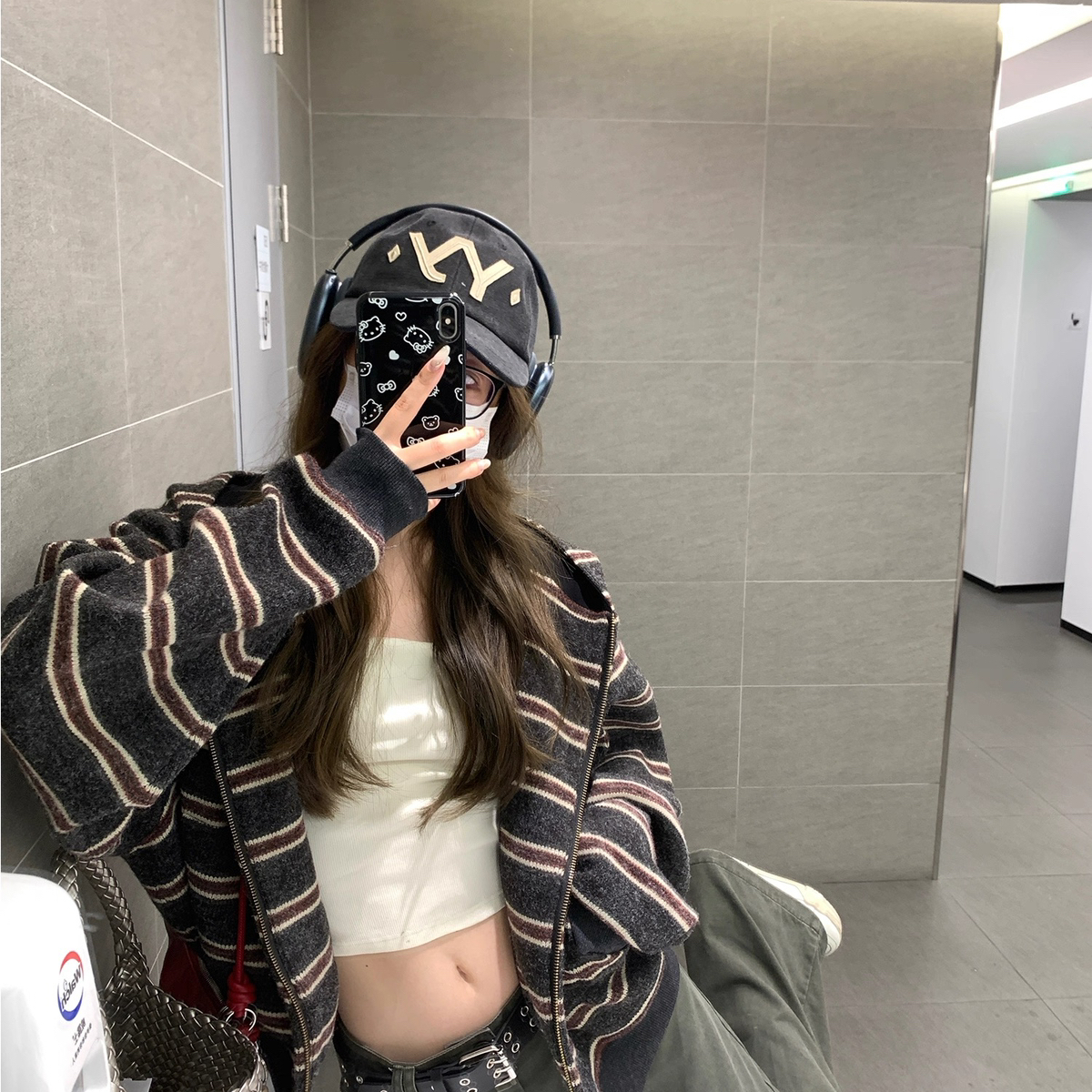 ARE STUDIO-美式复古条纹设计感连帽宽松百搭长袖卫衣外套16832